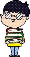 cartoon nerd boy with spectacles and book vector