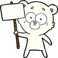 dibujos animados de oso polar nervioso con signo de protesta vector