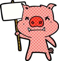 angry cartoon pig protesting vector