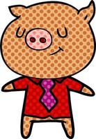 happy cartoon smart pig vector