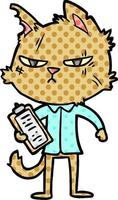 tough cartoon cat with clipboard vector