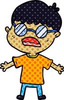 cartoon boy wearing spectacles vector