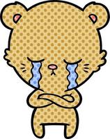 crying cartoon bear with folded arms vector