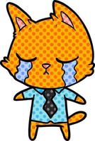 crying cartoon office worker cat vector