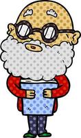 cartoon curious man with beard and glasses vector