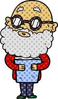 cartoon curious man with beard and glasses vector