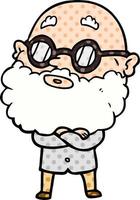 cartoon curious man with beard and glasses vector