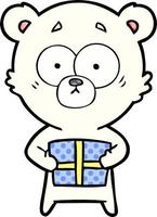nervous polar bear cartoon with gift vector