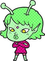 pretty cartoon alien girl vector