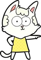 happy cartoon cat in dress pointing vector