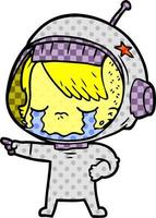 niña astronauta llorando de dibujos animados vector