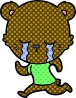 crying cartoon bear running vector