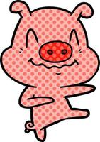 nervous cartoon pig dancing vector