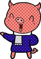 cerdo de dibujos animados feliz en ropa de invierno vector