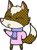 cartoon wolf in winter clothes vector