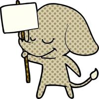 caricatura, elefante sonriente, con, cartel vector