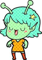 happy alien girl cartoon laughing vector