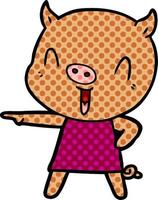 happy cartoon pig in dress vector