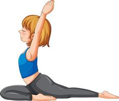una chica haciendo un personaje de dibujos animados de yoga vector