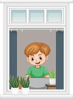 View through the window of a girl browsing internet vector