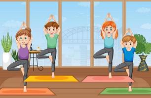 People practicing yoga exercise and meditation vector