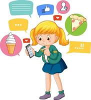 A girl using smartphone for online learning vector