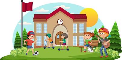 School playground with happy children vector