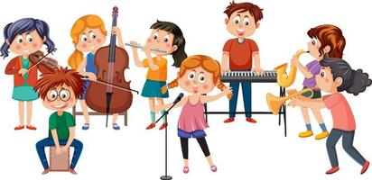 Orchestra band with kids playing musical instruments vector