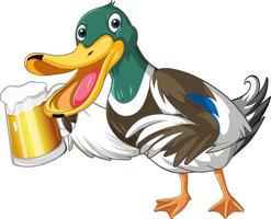 Cute duck cartoon character holding a mug of beer vector