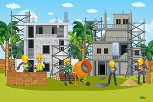 Building construction site with workers vector