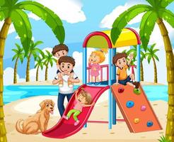 parque infantil en la playa con niños felices vector