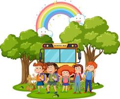 Children with school bus in cartoon style vector