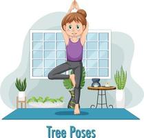 Woman doing yoga at home vector