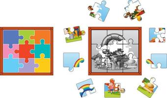 Farm characters photo puzzle game template vector