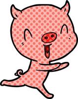 happy cartoon pig running vector