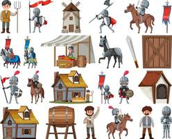 Medieval cartoon characters and objects vector