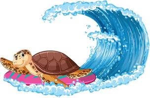 Cute turtle cartoon character surfing vector