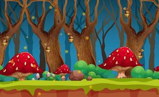 Fantasy fairy forest with red mushrooms vector