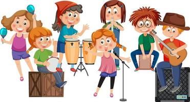 niños tocando instrumentos musicales vector