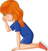 Sad girl crying cartoon character vector