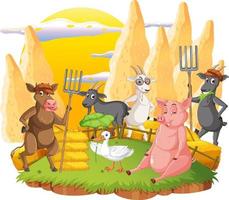 animales felices en dibujos animados de granja vector