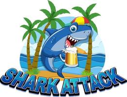 Shark attack icon with cute shark cartoon character vector