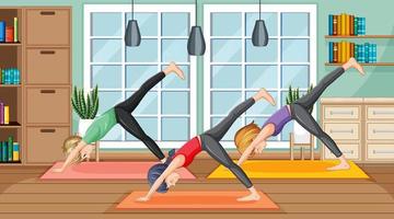 People practicing yoga exercise and meditation vector