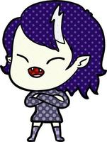 cartoon laughing vampire girl with crossed arms vector
