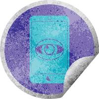 cell phone watching you circular peeling sticker vector