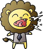 cartoon roaring lion businessman vector