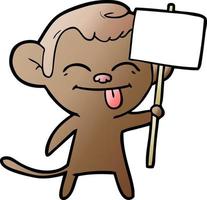 funny cartoon monkey with placard vector