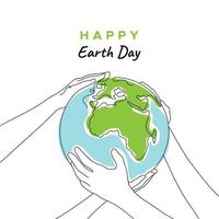 Linear vector illustration with inscription Happy Earth Day. Concept of Clean planet, Global Environmental protection, Esg. Line art illustration.