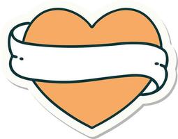 sticker of tattoo in traditional style of a heart and banner vector