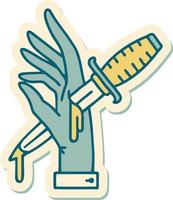 tattoo style sticker of a dagger in the hand vector